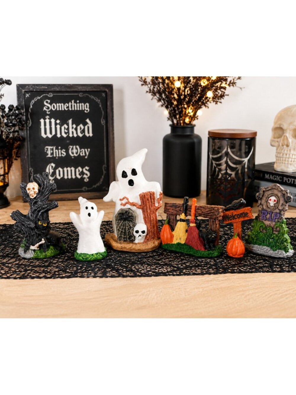 Halloween Fairy Garden 6 Pc Ghost Skull Pumpkin Miniature Set NEW
